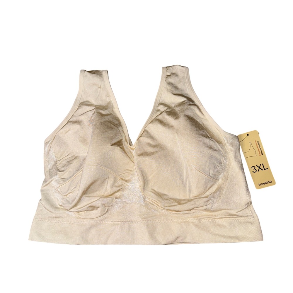 Truekind Everyday Throw-On Wireless Bralette 3XL Cream Seamless Stretch V-Neck